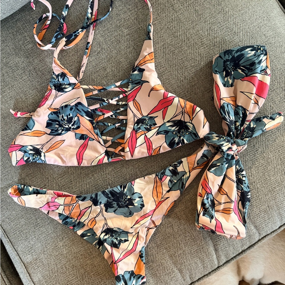 Billabong Floral Bikini - Pink and Blue